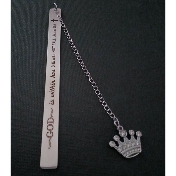 NEW God is Within Her She Will Not Fall Metal Bible Verse Book Marker with Crown - Picture 4 of 5